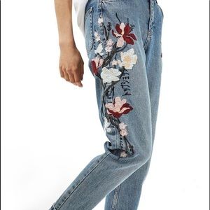 Topshop Embroidered Mom Jeans